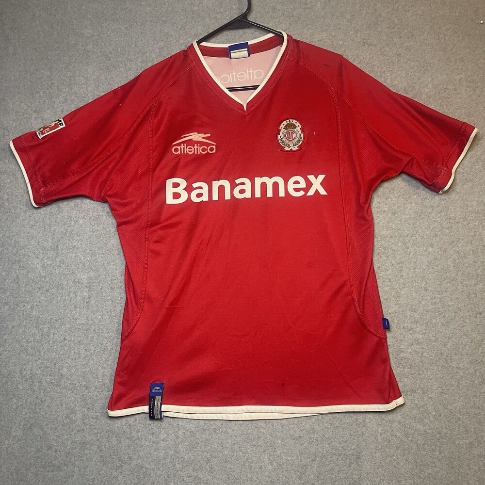 Vintage Y2K  Atletica Toluca Oscar #9 Soccer Jersey Red White Mens Size L